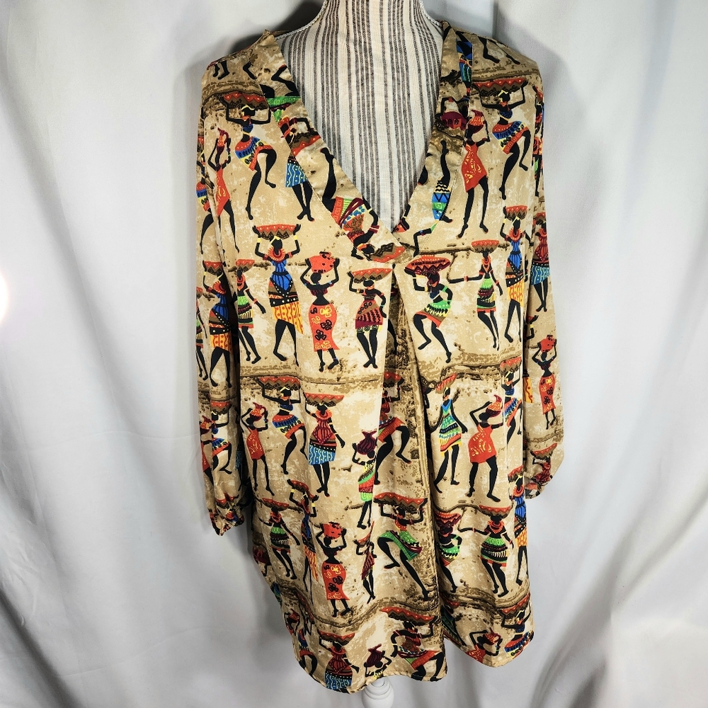 Lapogee NWOT Retro African Women Dancers Long Sleeve Lightweight Tunic Sz XLarge